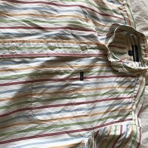 Falconable Mens Buttondown Shirt SzM MultiStripes Cotton Short Sleeves Used